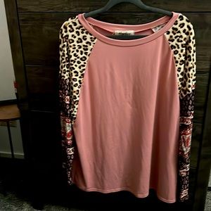 Mixed print dolman sleeve top